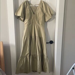 Club Monaco Olive Green Tiered Poplin Maxi Dress